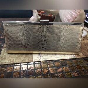 Style & Co. Gold Metallic Clutch Purse Flat Pocketbook